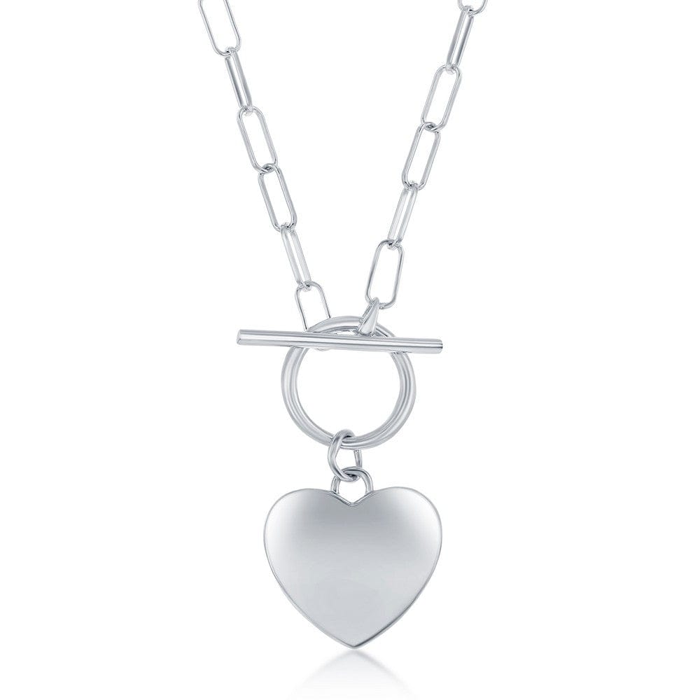 Necklaces Sterling Silver Shiny Heart With  Paperclip Chain Toggle Necklace