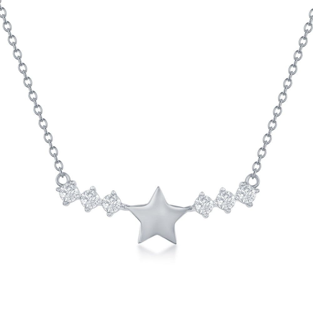 Necklaces Sterling Silver Star with CZ Sides Bar Necklace