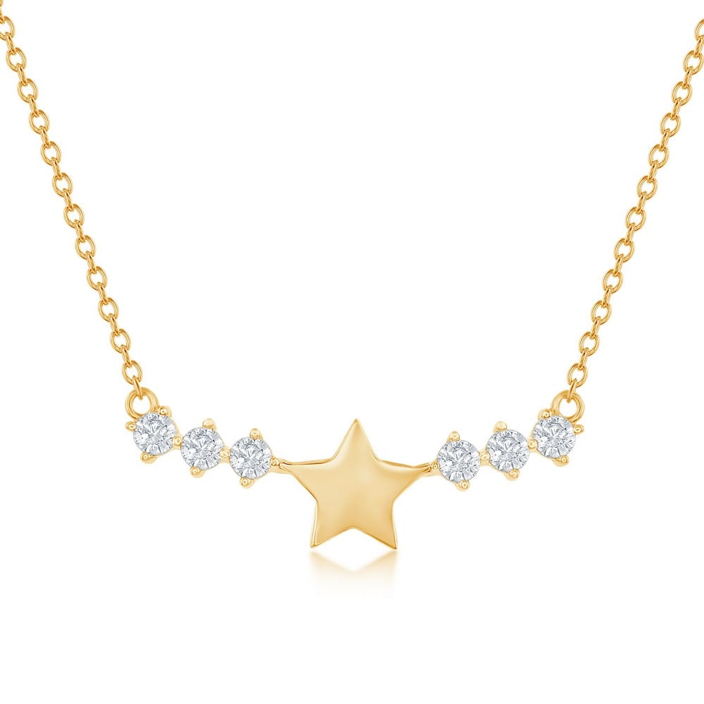 Necklaces Sterling Silver Star with CZ Sides Bar Necklace - Gold Plated