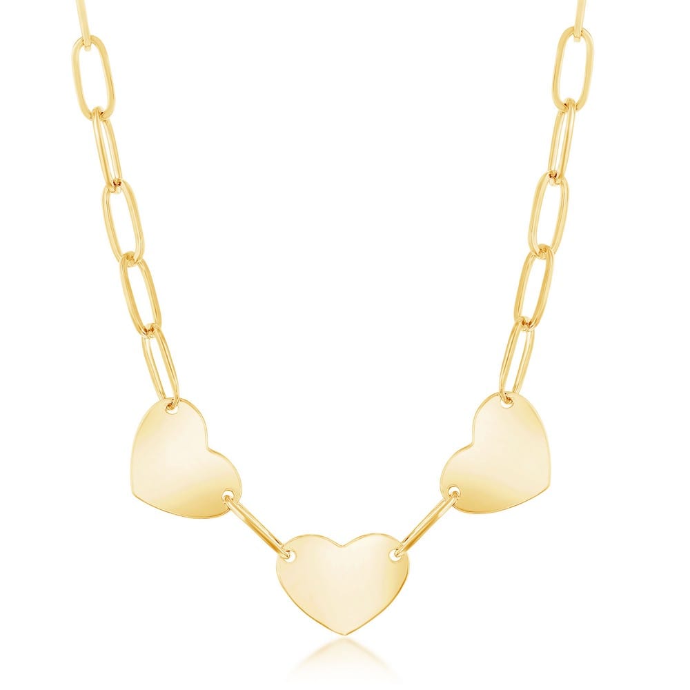 Necklaces Sterling Silver Triple Heart Paperclip Necklace - Gold Plated