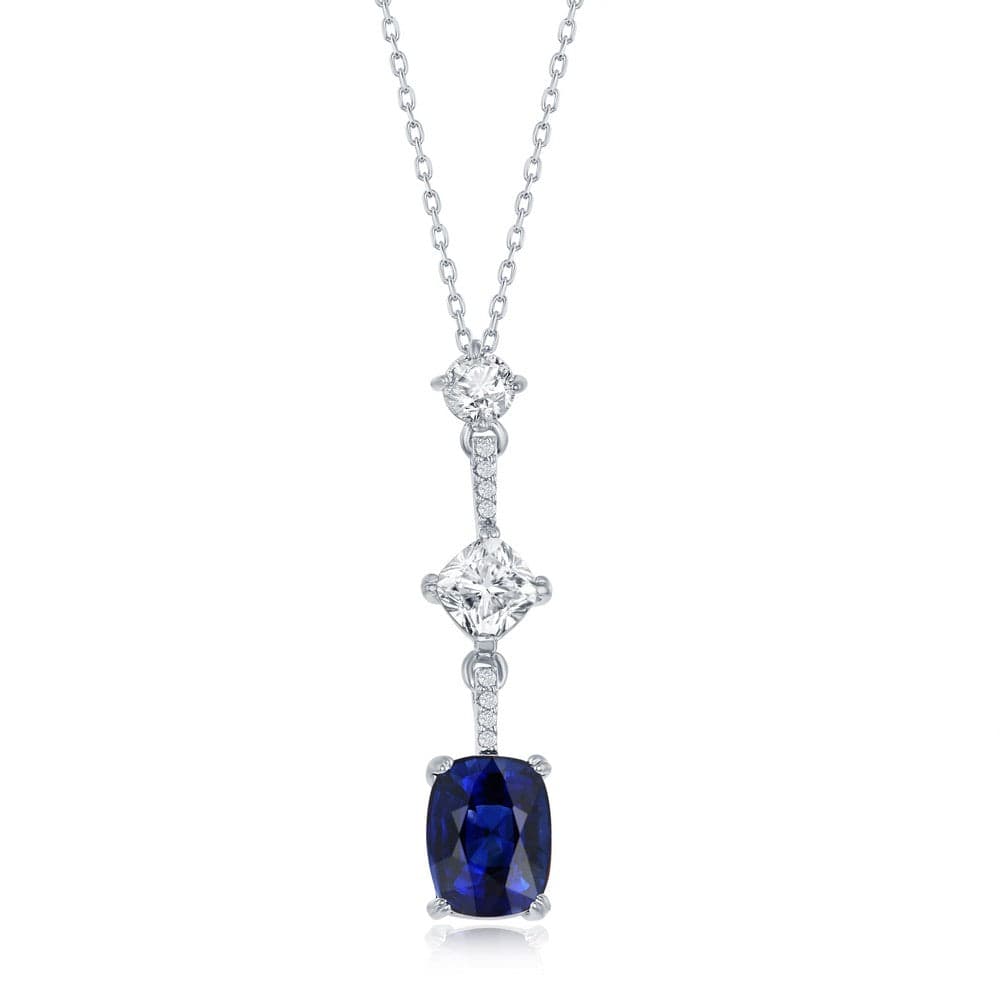 Necklaces Sterling Silver White & Cushion-Cut CZ Necklace - Sapphire