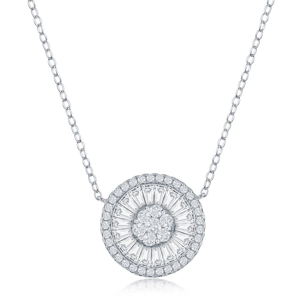 Necklaces Sterling Silver White CZ Baguette Circle Necklace