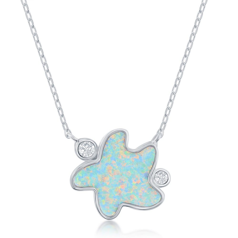 Necklaces Sterling Silver White Inaly Opal & CZ Starfish Necklace